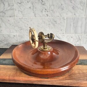 Vintage Brass Nautical Nut Cracker with Ships Wheel and Wooden Bowl